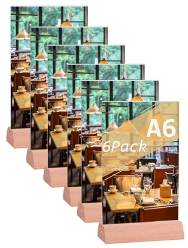 URbantin A6 Ständer Aufsteller Tischaufsteller,6 Stück | Menühalter in T-Form mit Holzbasis,A6 T-Ständer Werbeaufsteller T-Aufsteller für Bardokumente,Hotel,Restaurant