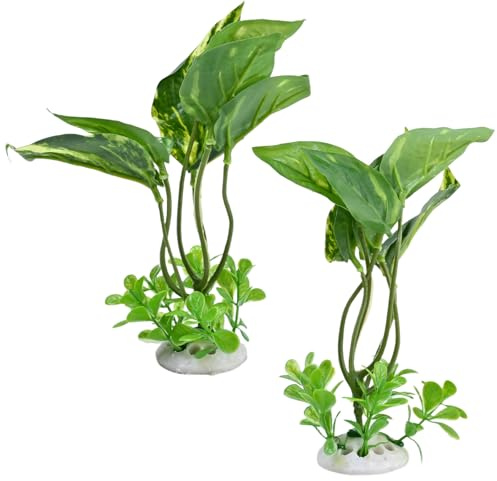 Drwosm 2 Pezzi Piante Finte per Acquario Decorazioni Acquario Pianta Realistico, Sicuro per i Pesci, Decorazioni Acquari Marino o D'Acqua Dolce, Accessori per Acquari per Rettili
