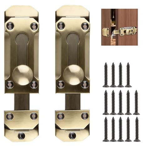 Slide Door Bolts 2Pack 4 Inch Antique Brass Bolt Heavy Duty Door Locks Surface Mounted Internal Sliding Durable Latch Lock with Screws for Garden Bathroom Securing Internal External Doors Bronze