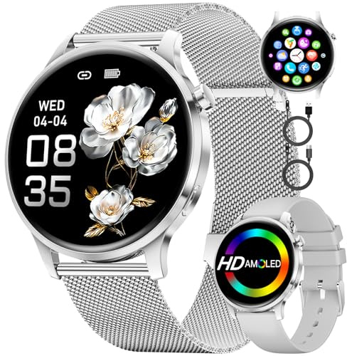 Montre Connectée Femme avec Appel Bluetooth, 1.32 HD AMOLED Smartwatch, 110 Modes Sportifs Fitness Montre, Santé Au Féminin/Fréquence Cardiaque/Sommeil, IP68, Elégante Montre Femmes pour iOS Android