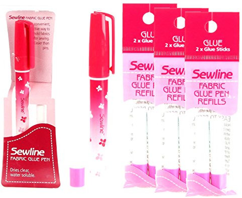 Sewline Fabric Glue Pen Blue, 2 Pens, 3 Refills, Dries Clear, Fabric Safe