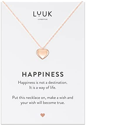 LUUK LIFESTYLE Collana in filigrana con design raffinato con ciondolo motivo cuore e dedica HAPPINESS, 50cm, acciaio inossidabile, onomastico, rosa