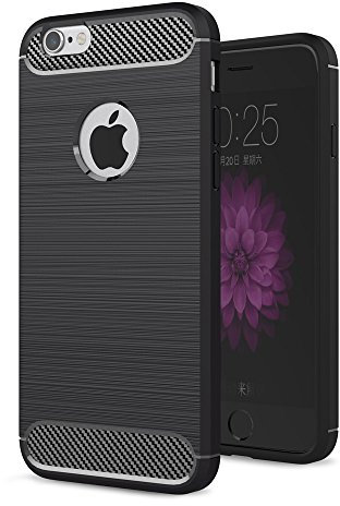 König Design Handyhülle kompatibel mit Apple iPhone 6 / 6s Silikon Case Hülle Sturzsichere Back-Cover Handyhülle - Carbon - Schwarz