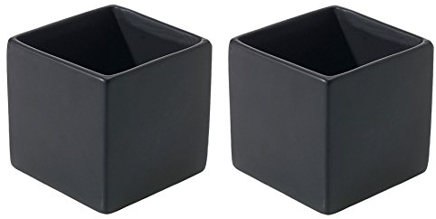 Quadratische Vase, matt, Schwarz, 2 Stück, 8,2 x 8,2 cm, Keramik, Urban Decor Topf – kleiner, moderner Würfel-Pflanztopf für Büro oder Zuhause