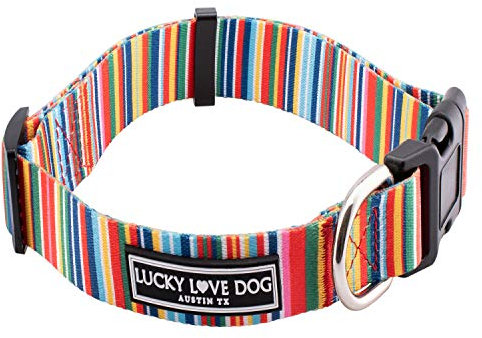 Lucky Love Dog Halsbänder für große Hunde, Regenbogen-Muster, florales Hundehalsband für große Hunde, Regenbogenstreifen, Hippie, Größe L