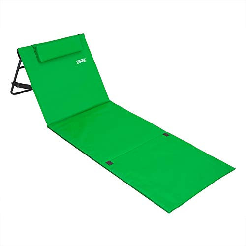 DETEX® Strandmatte mit Rückenlehne Gepolstert Grün Sonnenliege klappbar UV-beständig Tasche Reißverschluss Kissen Tragegurt Garten Camping Picknick Liegematte 158x56cm