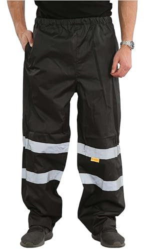 shelikes Mens Hi Vis Safety Waterproof Rain Over Trouser Work High Viz Visibility Pants_Black_l