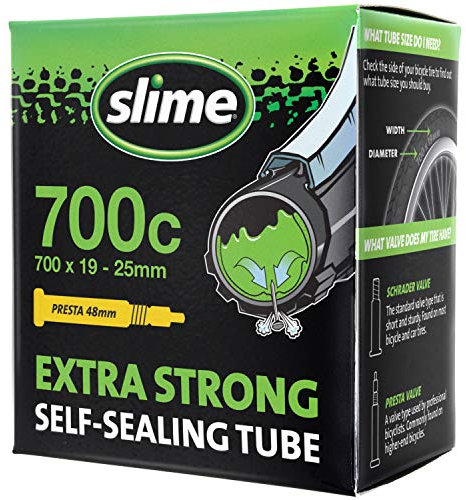 Slime 30085 Cámara de Aire para Bicicleta con sellador de pinchazos Slime, extrafuerte, autosellante, para prevenir y Reparar, válvula Presta, 700 x 19-25 mm