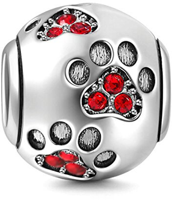 Charm-Anhänger mit Hundepfoten-Motiv, 925er Sterlingsilber, für Pandora-Armband (rot)
