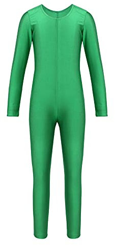 TiaoBug Mädchen Ballettanzug Langarm Ballett Trikot Ganzkörperanzug Kinder Einteiler Jumpsuit Kostüm Overall Elastischer Body Gymnastik Turnanzug Grün 140-152