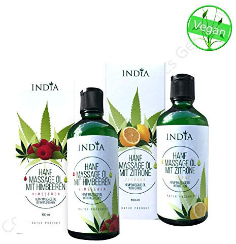 Haut & Massageöl mit Hanfsamen Öl Extrakt im Doppelpack in Bio Premium Qualität Aprikosenkernöl, natürliches Himbeeröl, Süßmandelöl, Sesamöl, Avocadoöl, Wassermelonenkernöl, Pfefferminzöl