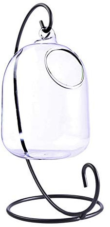 Creative Hanging Glass Goldfish Bowl Fish Aquarium Tank Clear Flower Plant Vase Planter Desktop Decoration with Bracket (Black)