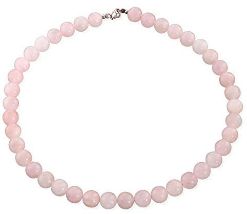Collana con perline rotonde in quarzo rosa naturale con chiusura in argento Sterling 925, pietra liscia fatta a mano, regalo per donne, ragazze, compleanno, anniversario., Pietra, Quarzo