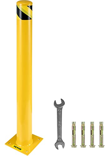 BestEquip Safety Bollard 42-4.5 Safety Barrier Bollard 4-1/2 OD 42 Height Yellow Powder Coat Pipe Steel Safety Barrier with 4 Free Anchor Bolts for Traffic-Sensitive Area