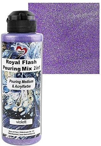 Ideen mit Herz Royal Flash Pouring Mix 2in1 | Pouring Medium & Metallic-Acrylfarbe mit Glitzer-Effekt | 180 ml | kein weiteres Mischen mit Fluid, Medium oder Silikonöl erforderlich (violett)