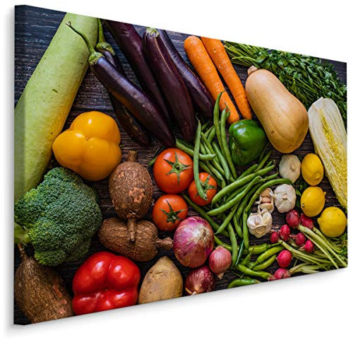Muralo Leinwandbilder 70x50 Essen Gemüse Paprikas Leinwand Wandbild Kunstdruck Tomaten Radieschen Karotten Zwiebel Schlafzimmer Wohnzimmer Wanddekoration Design XXL 792 Br. 70 cm x Hö. 50 cm