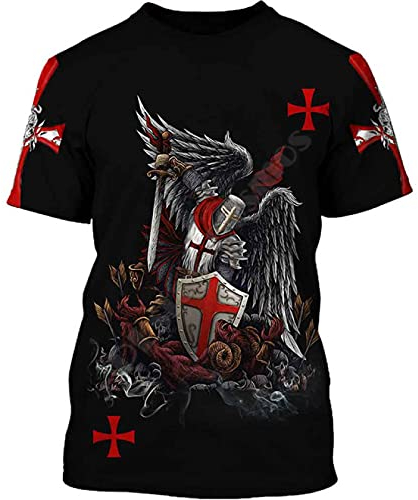 MAITONGG Herren Neuheit T-Shirts Ritter Muster 3D-Gedruckte T-Shirts Männer Sommer Casual Kurzarm