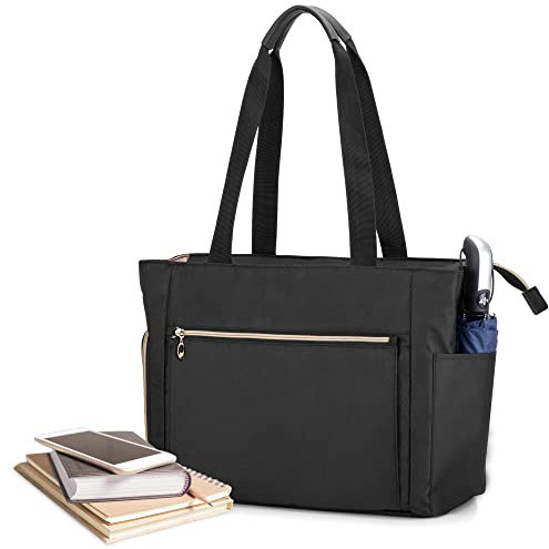 CURMIO Teacher Arbeitstasche für Frauen, Tragbare Lehrertasche mit gepolsterter Hülle, Aktentaschen mit Fächern für Laptop, Schulbedarf, Lehrerbedarf, LEERE Tasche, Schwarz