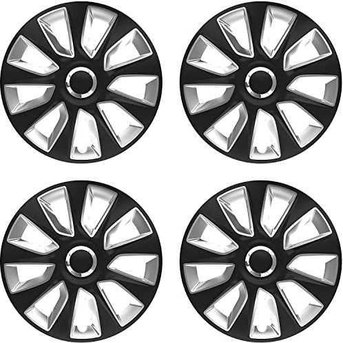 The Urban Company Wheel Trim Cover To Fit Dacia Logan Mcv 16 Black/Diamond Cut Silver Set Of 4