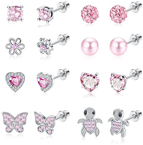 YADOCA 8 Paar Hypoallergene Ohrstecker für Damen Mädchen 316L Edelstahl CZ Herz Schraubverschluss Ohrring Blume Mehrfarbiger Schmetterling Tragus Knorpel Piercing Ohrringe Set