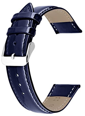 Kai Tian Uhrenarmband aus Echtem Glänzendem Leder für Männer und Frauen Blau mit Silber Schnalle 22mm