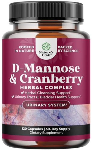 D Mannose with Cranberry Supplement - D Mannose 1000mg per Serving Capsules for Kidney Defense Support & Cleanse and Urinary Tract Health for Women & Men - Adults Bladder Health Supplement - 120 Count