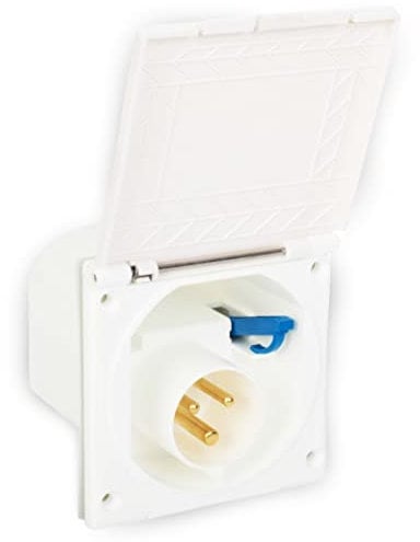 GADLANE 240V Mains Flush Fit Socket - Splashproof 16 Amp Caravan Hook Up Socket Made from Durable, UV-Stable Plastic - Mounts Flush to Fit Most Caravans, Motorhomes, RVs & Trailers (White)