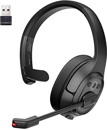 EKSA H1Plus Bluetooth Headset mit Mikrofon & USB Dongle [Bis zu 57 Stdn & 50M Reichweite] Mono PC Headphones mit AI Rauschunterdrückung Mic, Wireless Headset für Fahrer/Büro/Home Office/Callcenter
