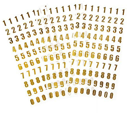 VASANA 6 Blatt selbstklebende goldene Zahlen-Aufkleber, Glitzer-Zahlen-Set, Dekoration, Verzierung, Etikett für DIY, Handwerk, Kunst, Geschäft, Adressnummer, Geschenkaufkleber