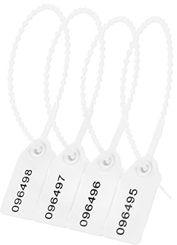 100 Stück Kunststoff Tamper Seals Nummerierte Sicherheitsschilder Kabelbinder für Feuerlöscher Pull Tite Sicherheitslaschen Einweg Selbstsichernde Sicherheitsdichtungen (Weiß)