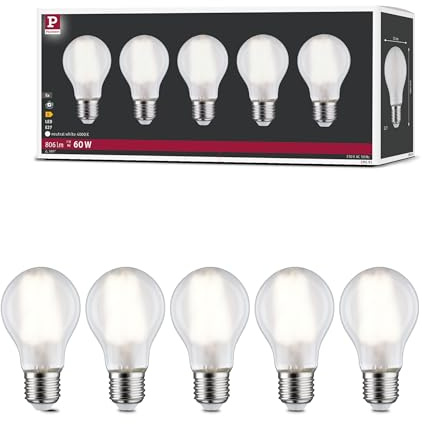 Paulmann 29091 Filament 230V LED Birne E27 5er-Pack 5x7W 5x806lm 60mm Matt Glas 4000K