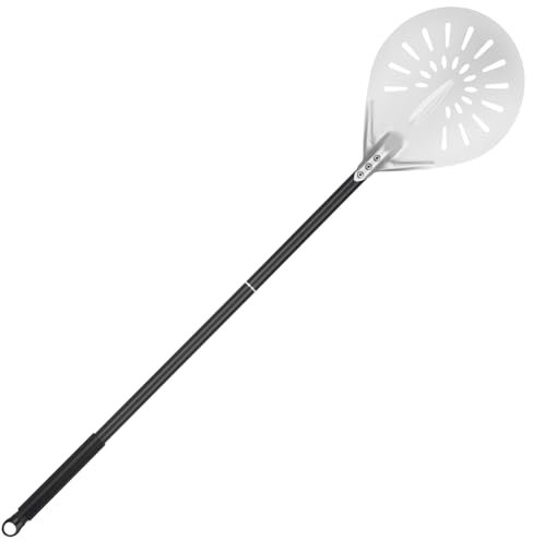SMRONAR Pala perforata per pizza, 8 pollici, in alluminio anodizzato duro, per pizza, con manico lungo antiscivolo, paletta per pizza