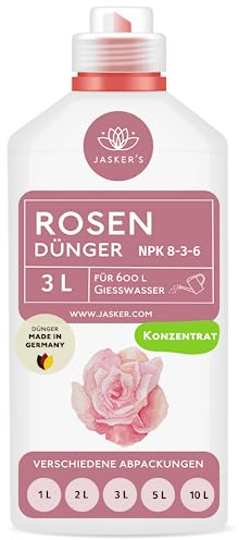 Rosendünger flüssig 3 Liter Konzentrat - Rosen Dünger für 600 Liter Gießwasser - 100% Schnelldünger - Flüssigdünger mit Langzeitdünger - Dünger für Rosen- Rosendünger Garten Langzeit