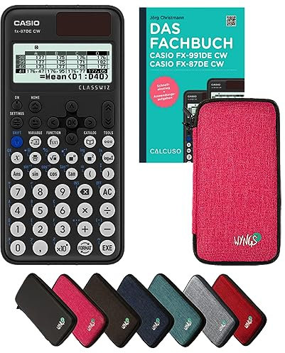 Casio fx-87DE CW inkl. Schutztasche Pink & Fachbuch (160 Seiten, DIN A5) – Wissenschaftlicher Rechner – Smart Set