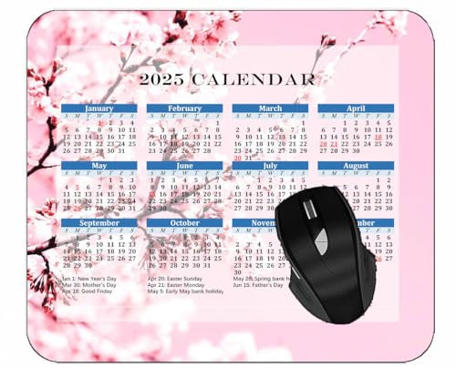 Gaming Mouse Pad 2025 Year Calendar,Cherry Blossom Flowers BranchDesktop Notebook Mouse Mat for Working and Gaming