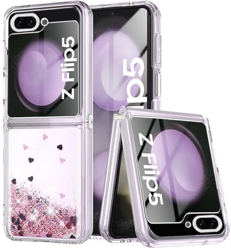 Yutwo Coque Samsung z Flip 5 5G Paillette,Coque Samsung z Flip 5 Liquide Étui pour Téléphone Transparente Glitter Etui Souple Silicone TPU Bumper Antichoc Housse Samsung Galaxy z Flip 5 5G, Or Rose