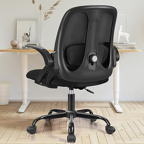 Razzor Bürostuhl, Schreibtischstuhl Ergonomisch mit Verstellbarer Lendenwirbelstütze, Atmungsaktiver Netzstuhl Computerstuhl mit Klappbaren Armlehnen, Höhenverstellbarer Drehstuhl