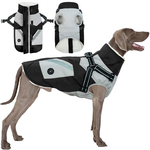 Hundemantel XL, Hundejacke Große Hunde Winterjacken & Wintermäntel für Hunde Schneeanzug Winter Hundewesten mit Geschirr(Schwarz, XL)