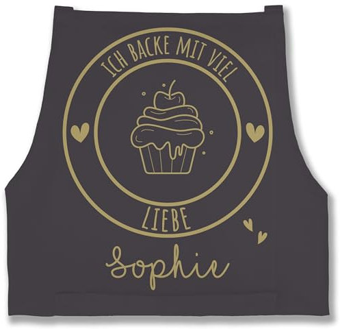 Schürze - Backschürze - Ich backe mit viel Liebe I Geschenk Hobbybäcker I Geschenk Backen - 85x69 - Anthrazit - personalisierte geschenke bäckerschürze damen konditor cupcake kochschürzen
