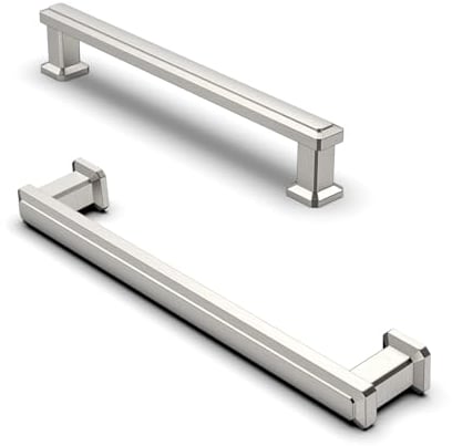 FURNIWARE 10 Pack Brushed Nickel Cabinet Handles, Drawer Pulls 128mm(5 Inch) Hole Center, Hardware Modern Kitchen Cabinet Door Handles, Nickel for Kitchen, Bathroom, Wardrobe Cabinets Cupboard