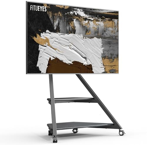 FITUEYES Design Floor TV Stand for 55-88 Inch TVs Load 60kg Angle adjustment ±20° TV Stand on Wheels with 2 shelves Eiffel Series
