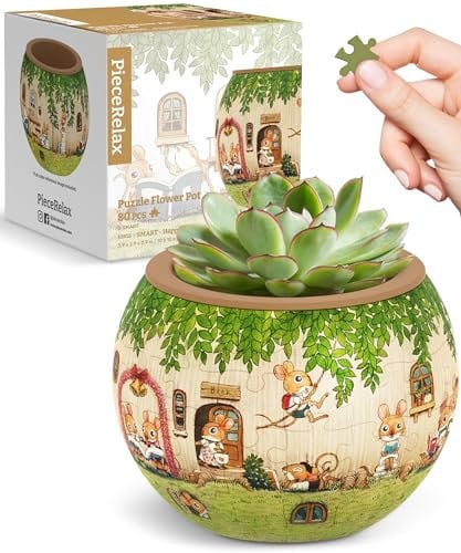 PieceRelax 3D Puzzle Blumentopf – Smart - Happy Reading | 80 Kunststoffteile | DIY-Pflanztopf zum Selbstbauen | Entspannendes Geschenk für Pflanzenliebhaber [K1102]
