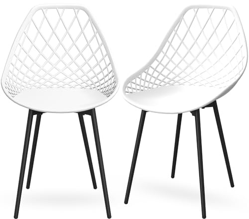 LEWE 2er Set Gartenstühle Wasserdicht, mit Netz Armless Rückenlehne und Eisen verstellbare Füße, stabile Terrassenstühle, Outdoor & Indoor Stühle, für Esszimmer, Terrasse, Balkon - Weiß