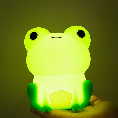 BIOSA frog Nachtlicht, Nachtlicht Kinder Dimmbar, Silikon Kawaii frog 7 Farbwechsel Lampe, 1200 mAh Silicone Squishy NightLights, Nachtlicht-Touch-Lampe Mit Timer Dimmbar