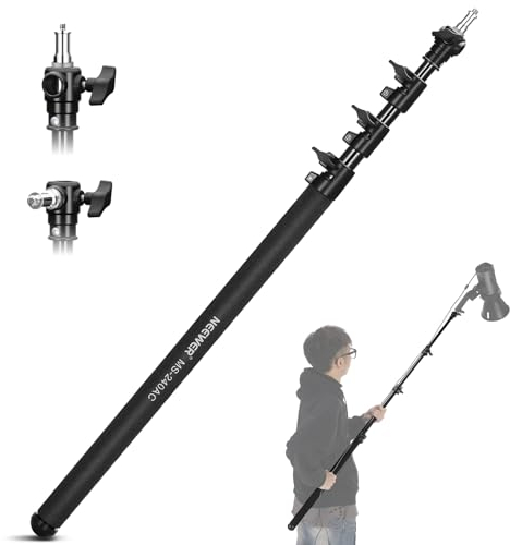 NEEWER Boom Pole con Cuscino d'Aria da 240cm, Asta Telescopica Portatile Pieghevole a 4 sezioni con Attacco da 1/4 3/8 5/8, Interfaccia a 3 Vie per Luce LED Softbox Speedlite Mic, Max 2kg, MS-240AC