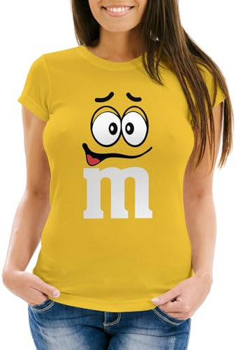 MoonWorks® Damen T-Shirt Fasching Karneval M Aufdruck Gruppen- Kostüm Verkleidung Last Minute Faschingskostüme Frauen gelb XS