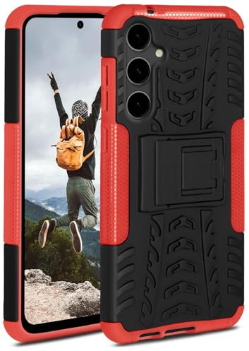 ONEFLOW Tank Case für Samsung Galaxy S23 FE Hülle Outdoor, stabile Panzerhülle mit Kamera und Display Schutz, sichere Handyhülle, TPU Handy Schutzhülle mit Ständer, Rot Schwarz