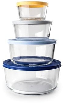 IBILI - Set de 4 Tapers Redondos Eco - Borosilicato con Tapa de Plástico