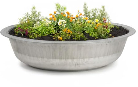 Round zinc tubs as flower bowls Metal bowls for outdoors - Large metal tubs as decorative garden planters - Zinc bowls as solar fountains Metal bowls or outdoor planters