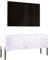 Meuble TV Bas Moderne - Blanc Mat/Blanc Brillant/Pieds Noirs - 100x52x32 cm